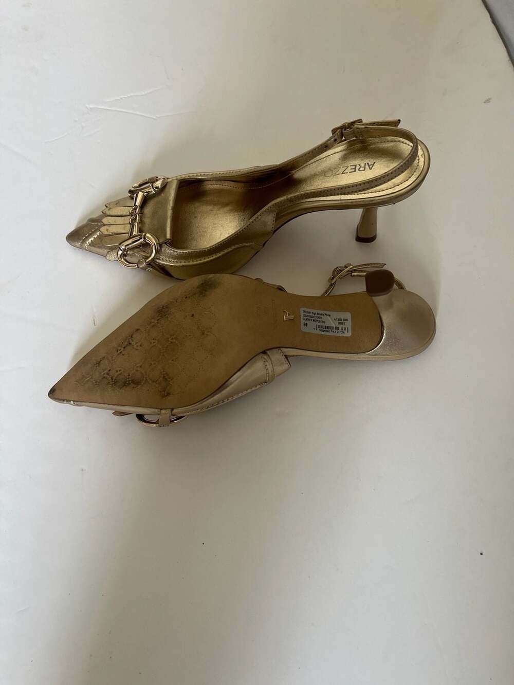 Arezzo Delilah Gold Metallic Leather Fringe Horsebit Slingback Pumps - Picture 5 of 6